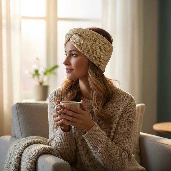 Ear Warmer Knitted Headband Twisted Warm Winter Hairband Turban - Picture 1 of 5